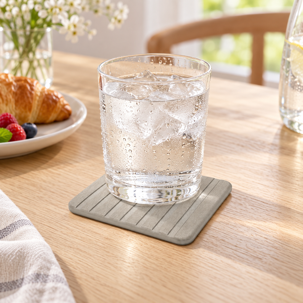 Dessous De Verre En Diatomite Grise – Gris Clair sur une table de salle à manger
