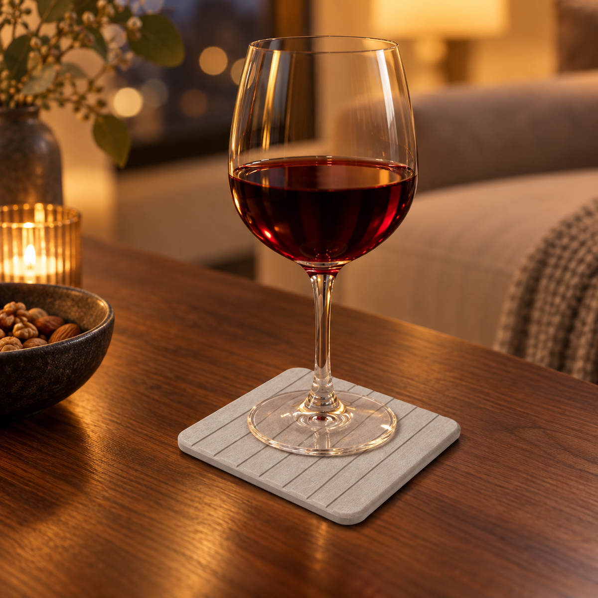 Dessous De Verre En Diatomite Grise – Gris Clair sur une table dressée