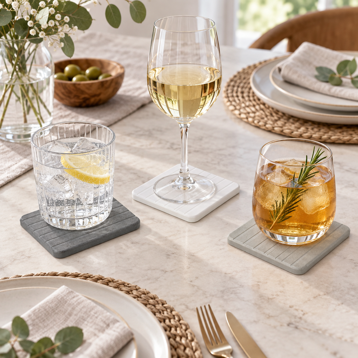 Lot De 3 Dessous De Verre sur un bureau lumineux