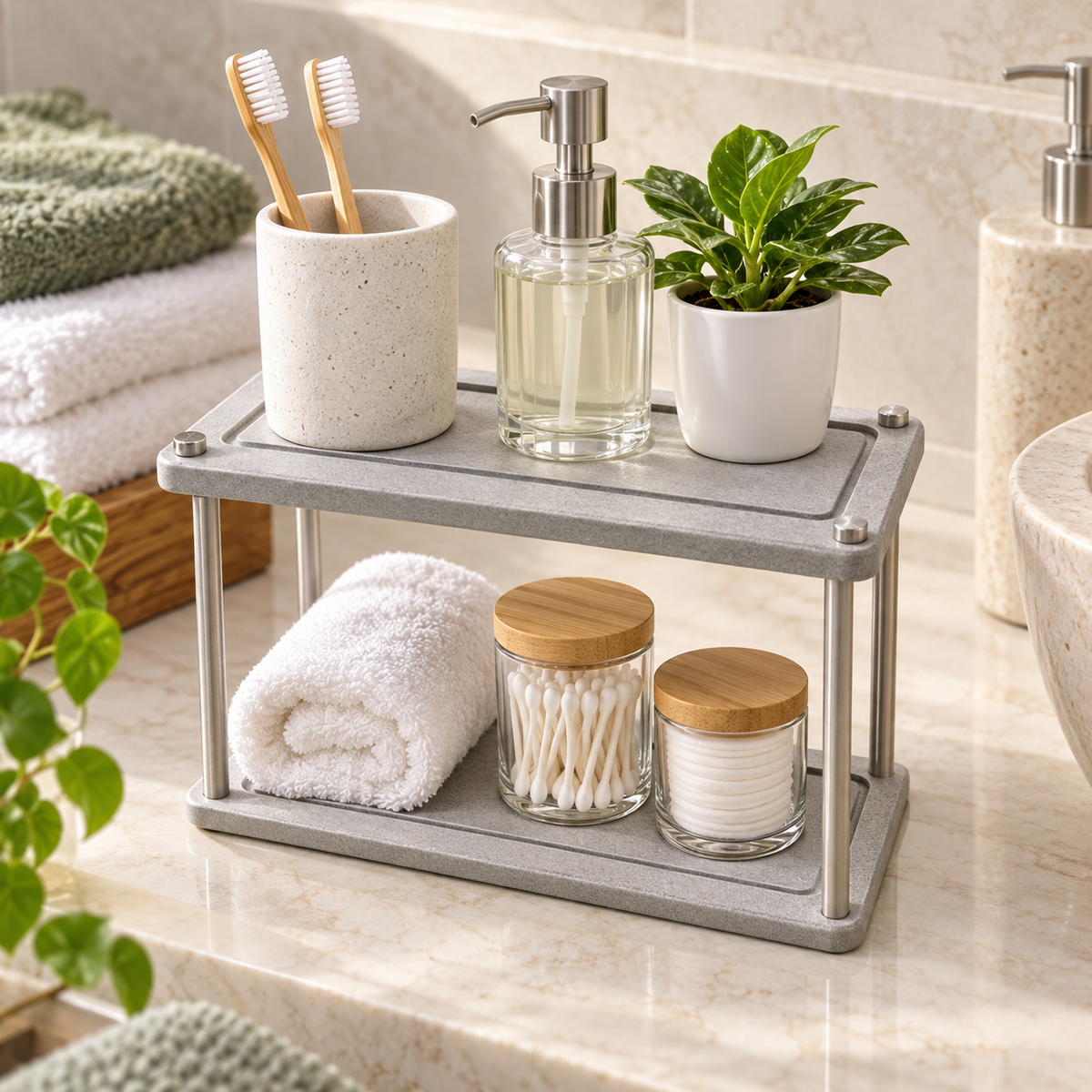 Organisateur De Salle De Bain Diatomite Gris dans une salle de bain contemporaine