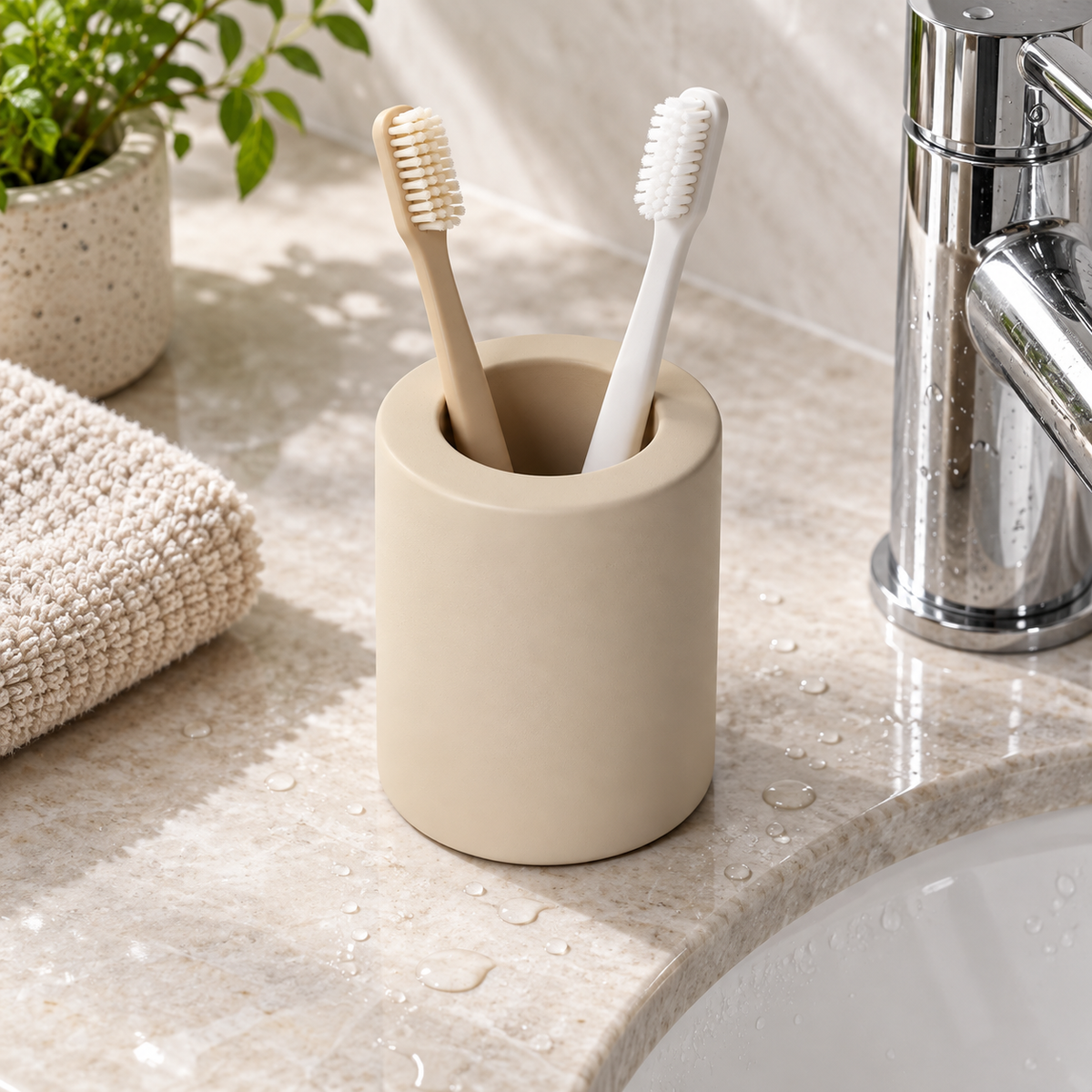 Petit Porte Brosse À Dent En Diatomite – Beige dans une salle de bain contemporaine