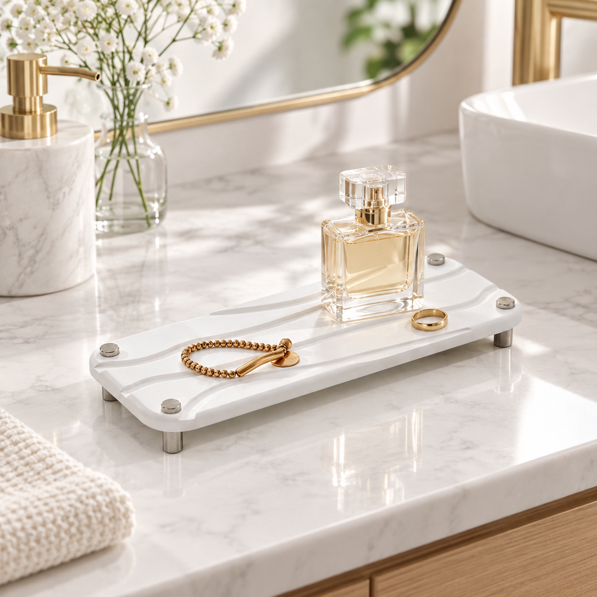 Petit Rangement Diatomite – Blanc dans une salle de bain contemporaine