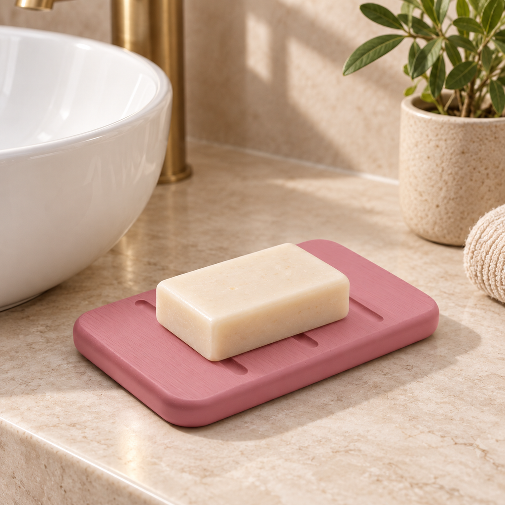 Porte Savon Design – Rose dans une salle de bain contemporaine