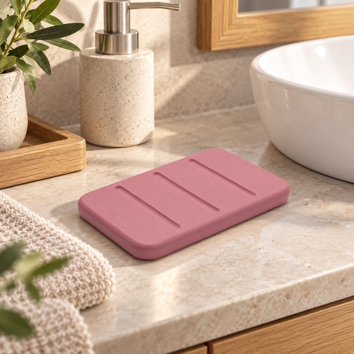 Porte Savon Design – Rose sur une étagère ambiance spa