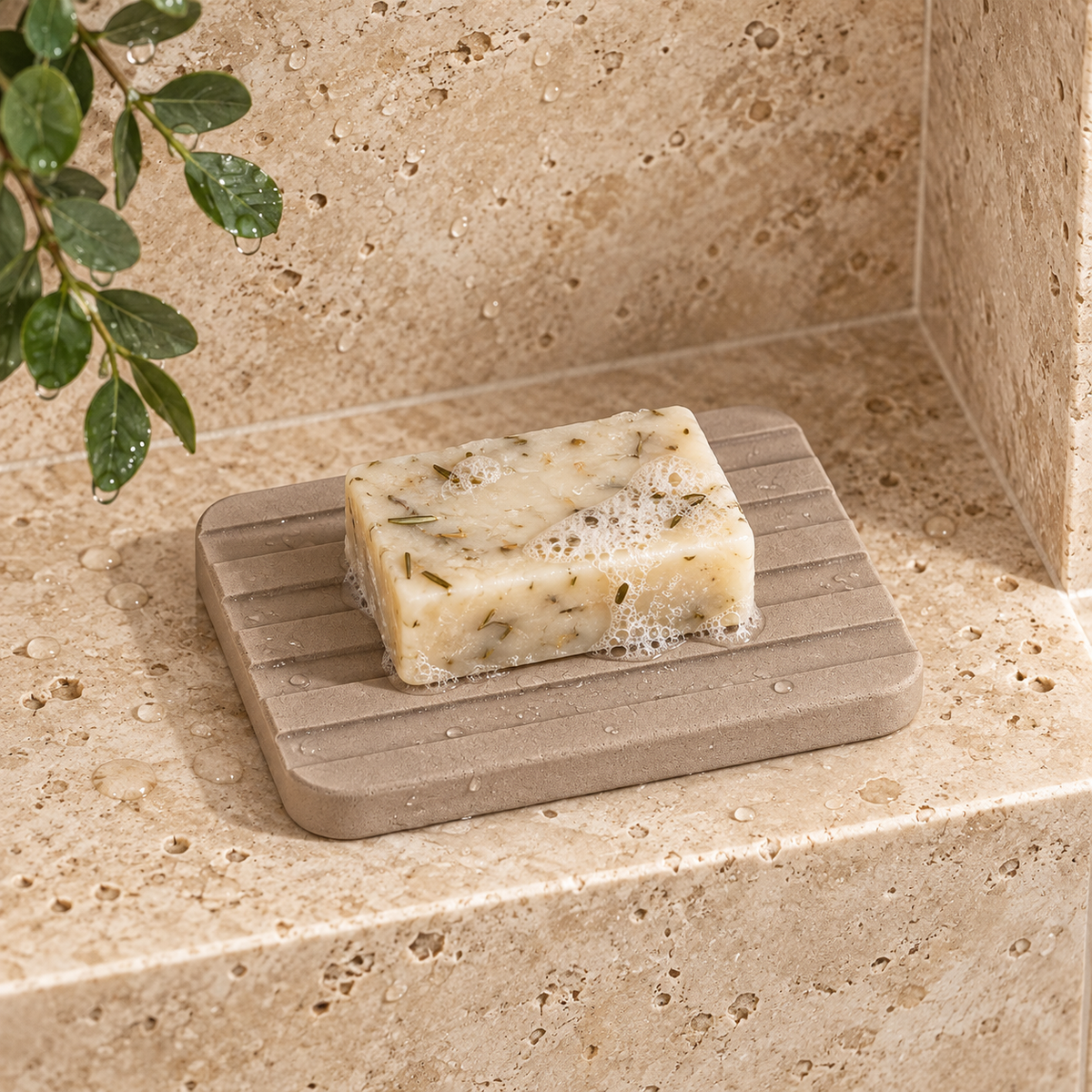 Porte Savon Marron – Marron / 9x12cm, Marron / 9x22cm sur un meuble de salle de bain en bois