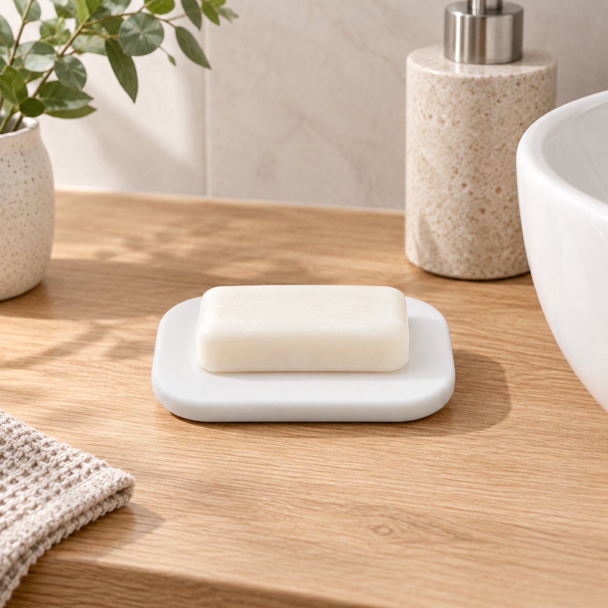 Porte Savon Moderne – Blanc dans une salle de bain contemporaine