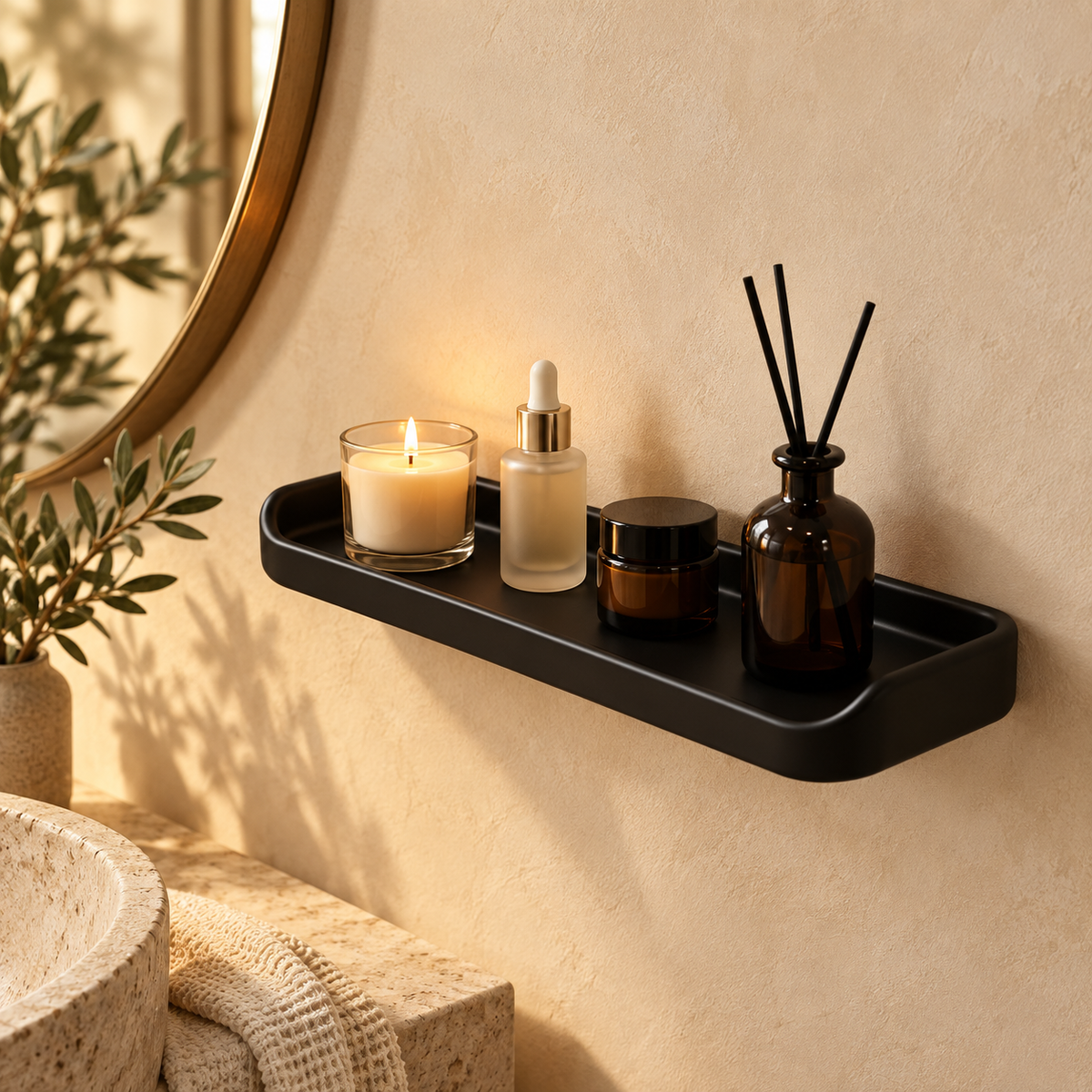 Porte Savon Mural – Noir dans une salle de bain contemporaine
