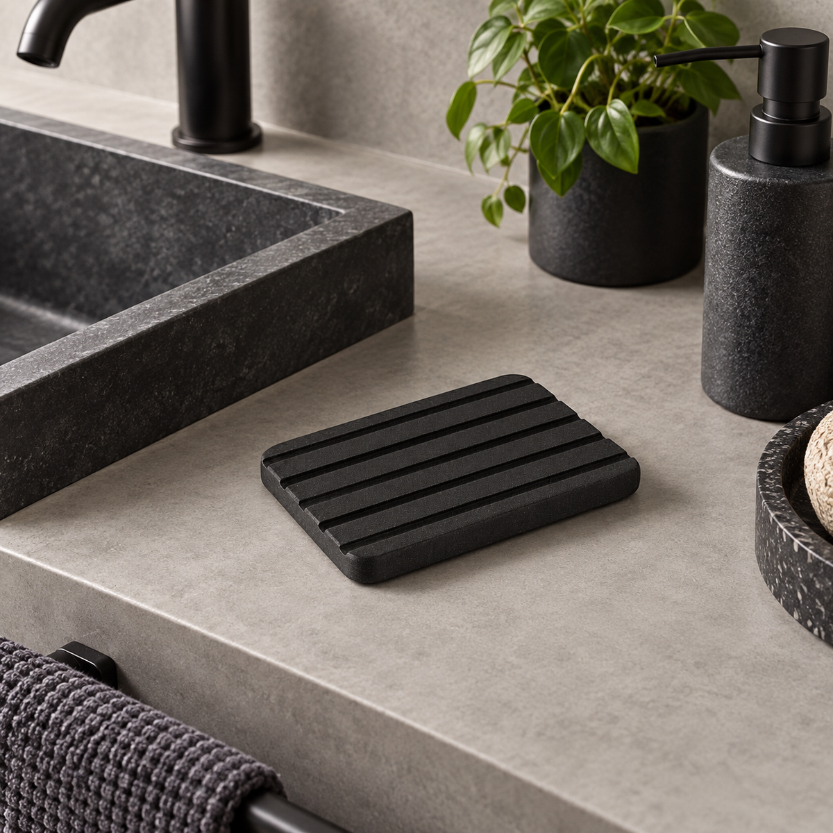 Porte Savon Noir dans une salle de bain contemporaine