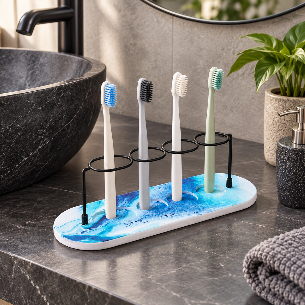 Rangement Brosse À Dents Diatomite – Bleu dans une salle de bain contemporaine