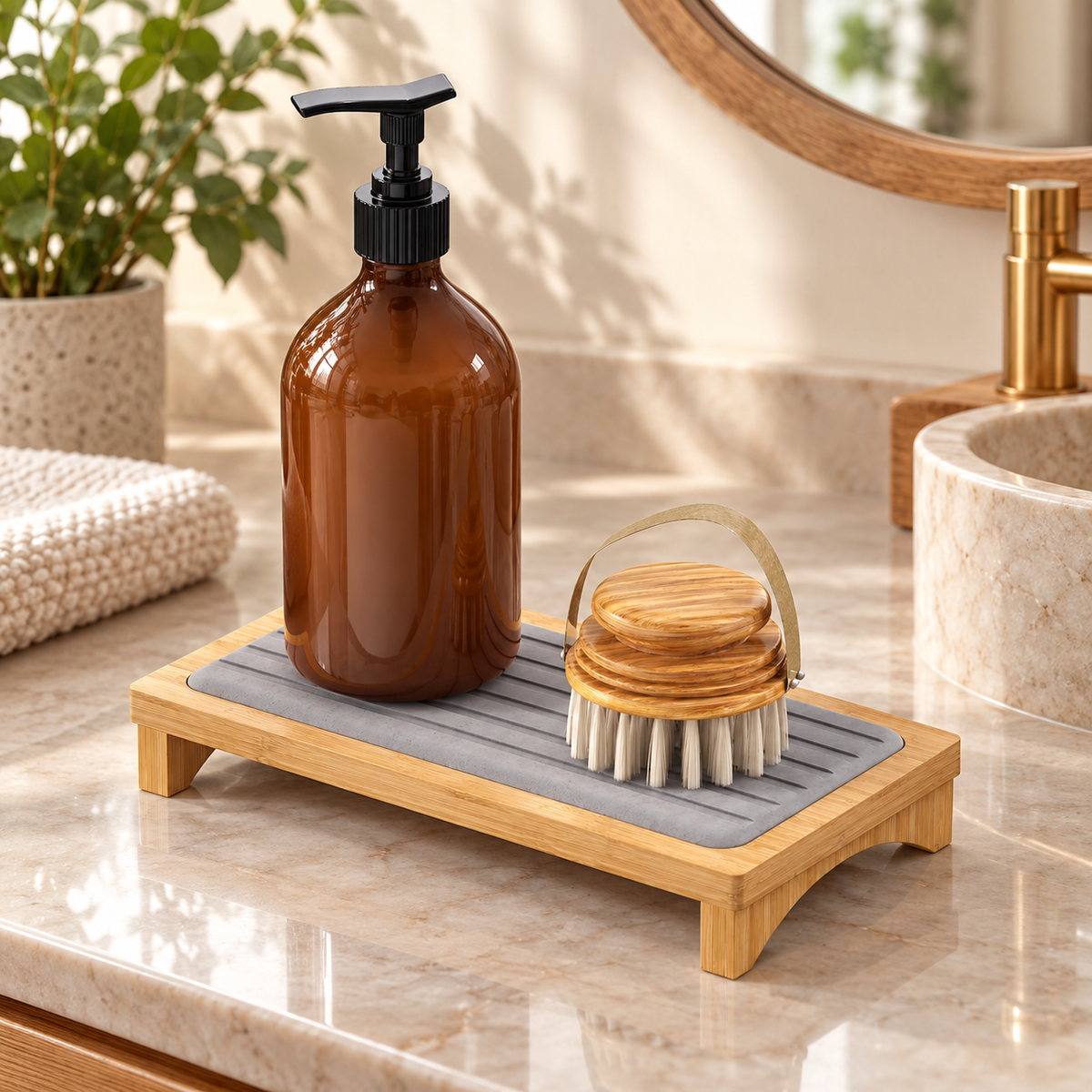 Rangement En Diatomite Bambou dans une salle de bain contemporaine