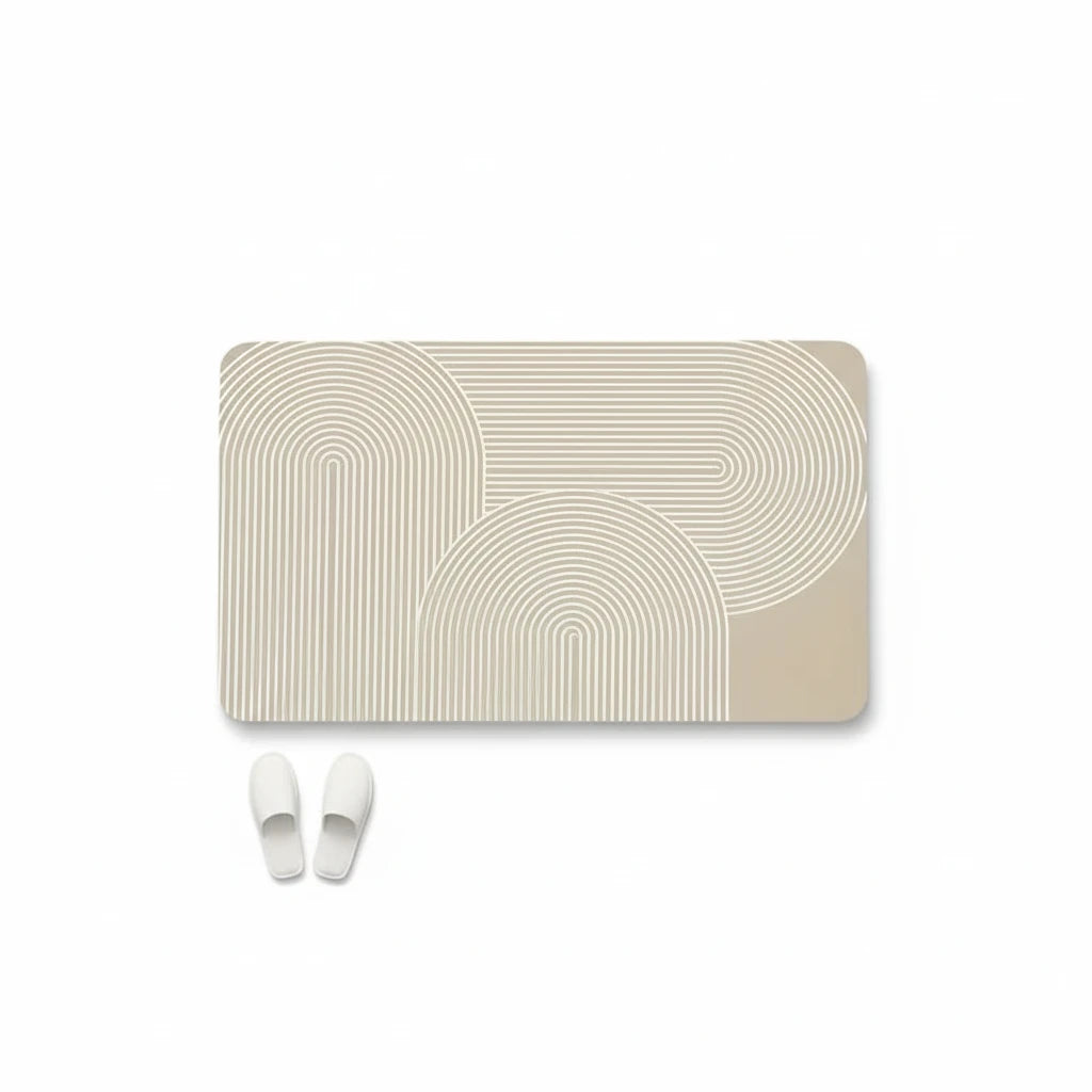 Tapis De Bain Beige – Cercles Beige, vue produit sur fond blanc