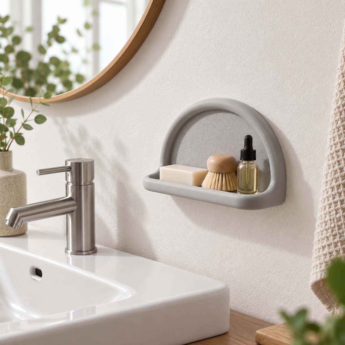 Support Mural En Diatomite – Gris dans une salle de bain contemporaine