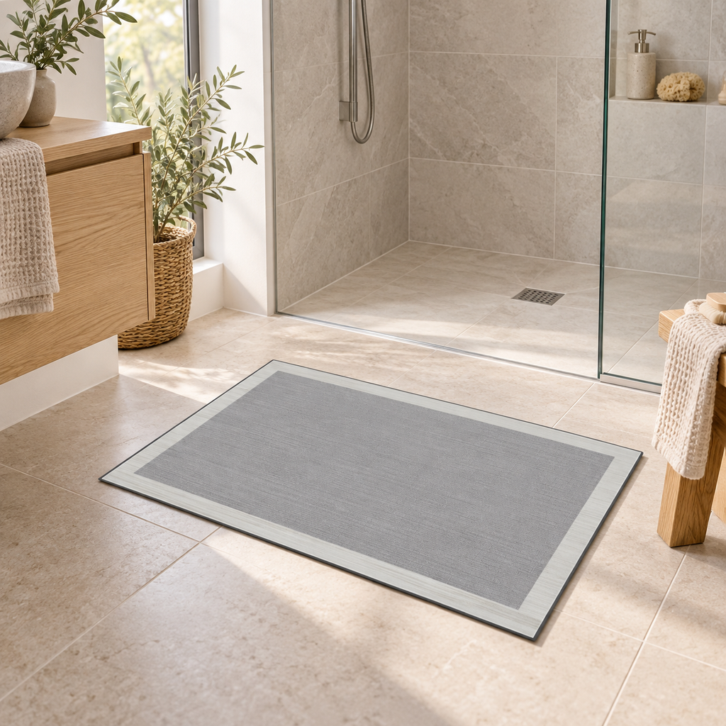 Tapis Bain Mémoire De Forme – Cadre Épuré dans une salle de bain lumineuse