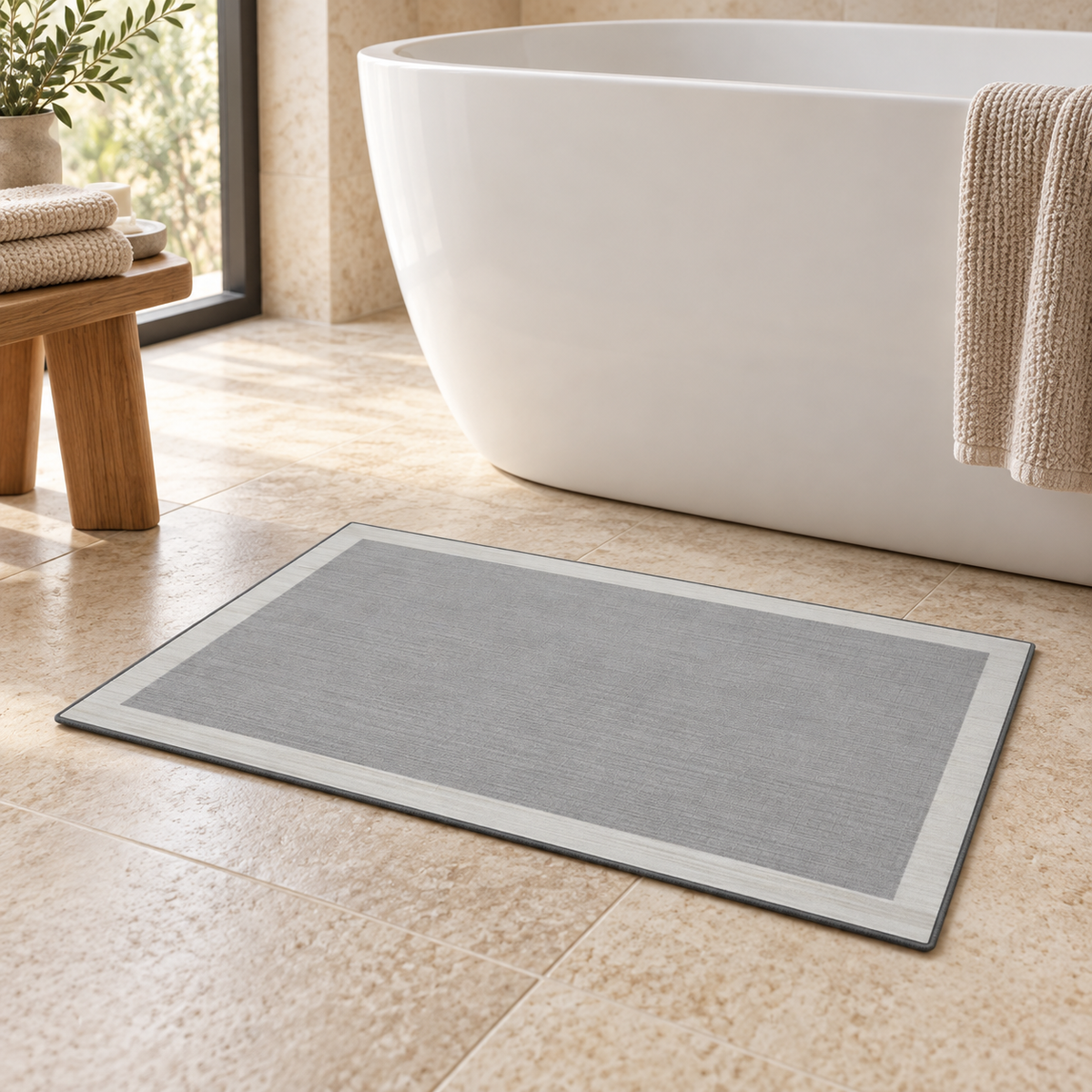 Tapis Bain Mémoire De Forme – Cadre Épuré près d’une baignoire