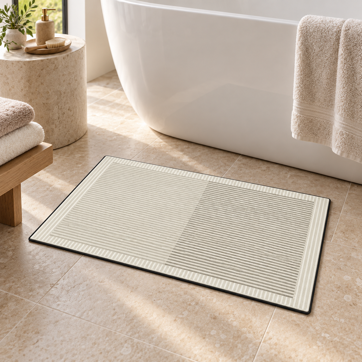 Tapis Bain Mémoire De Forme – Double Teinte près d’une baignoire