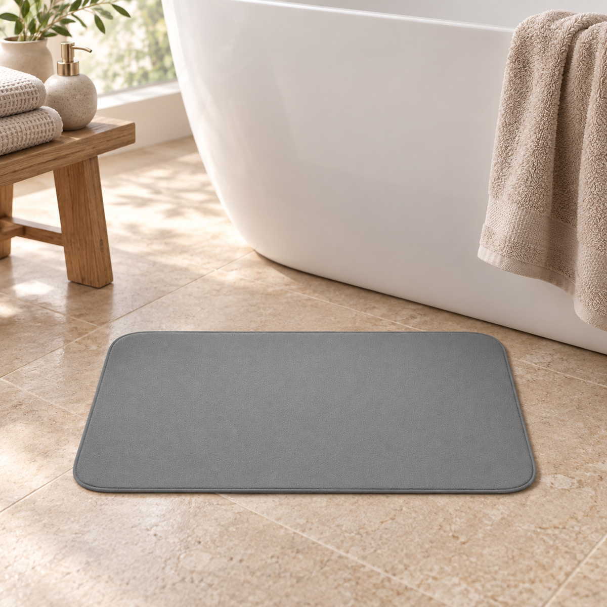 Tapis De Bain 40x60 – Gris Acier près d’une baignoire