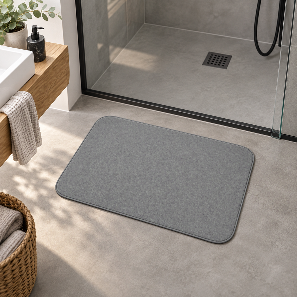Tapis De Bain 40x60 – Gris Acier dans une salle de bain contemporaine