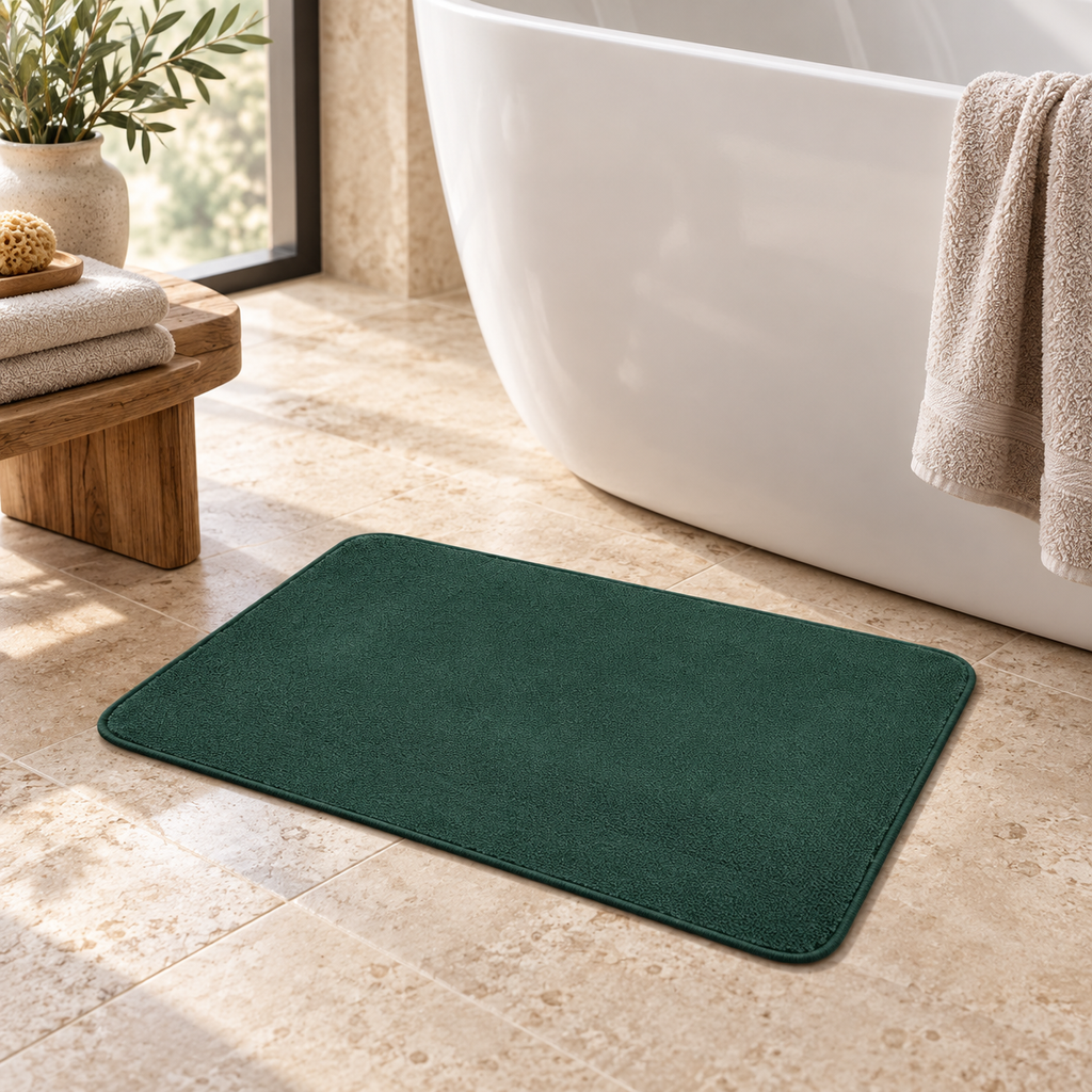 Tapis De Bain 40x60 – Vert Empire près d’une baignoire