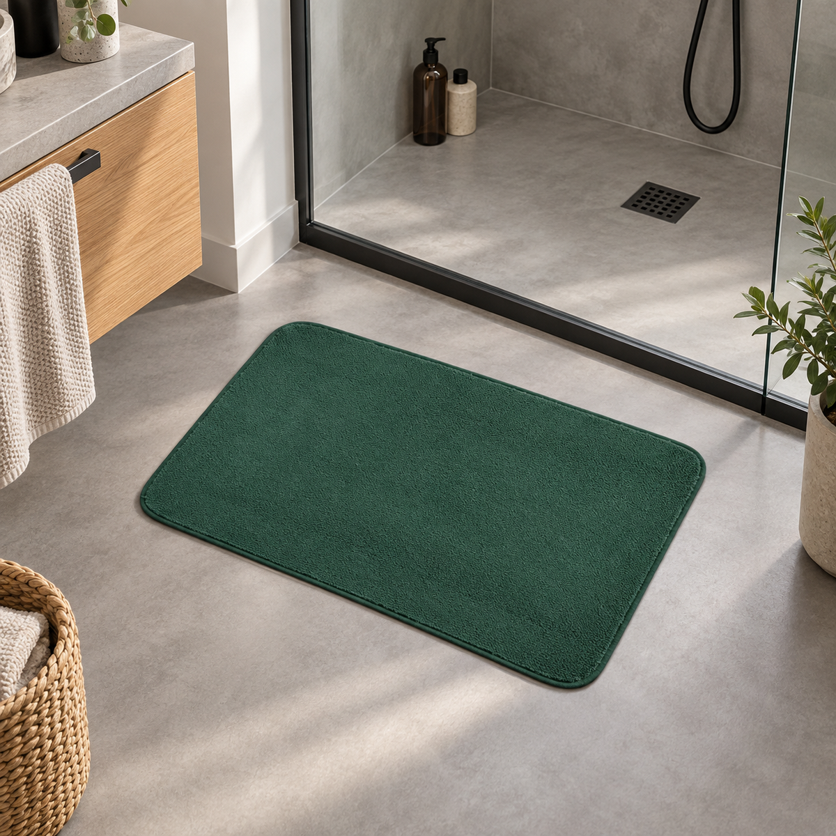 Tapis De Bain 40x60 – Vert Empire dans une salle de bain contemporaine