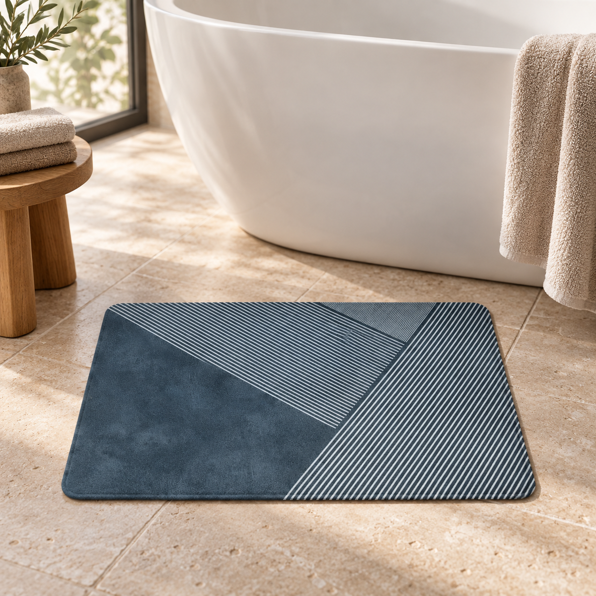 Tapis De Bain 50x70 – Horizon Marine près d’une baignoire