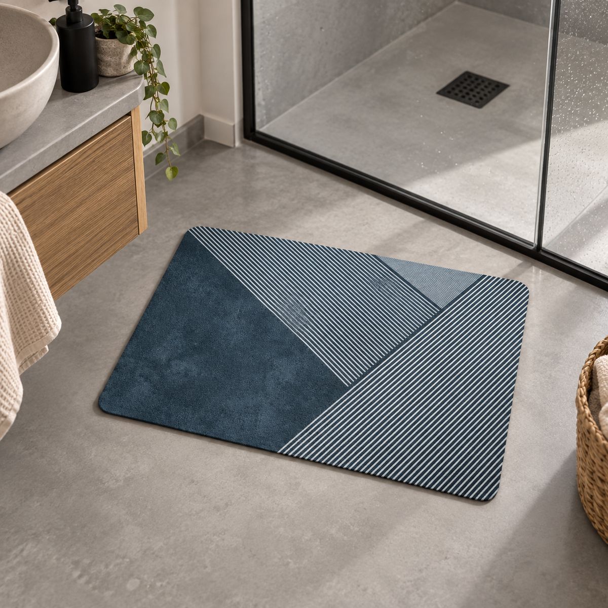 Tapis De Bain 50x70 – Horizon Marine dans une salle de bain contemporaine