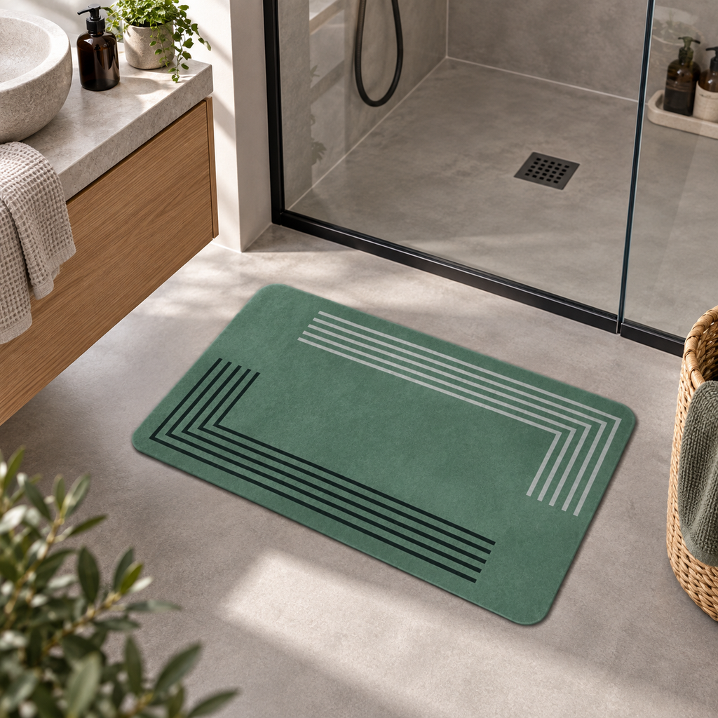 Tapis De Bain 50x80 – Vert Sauge dans une salle de bain contemporaine