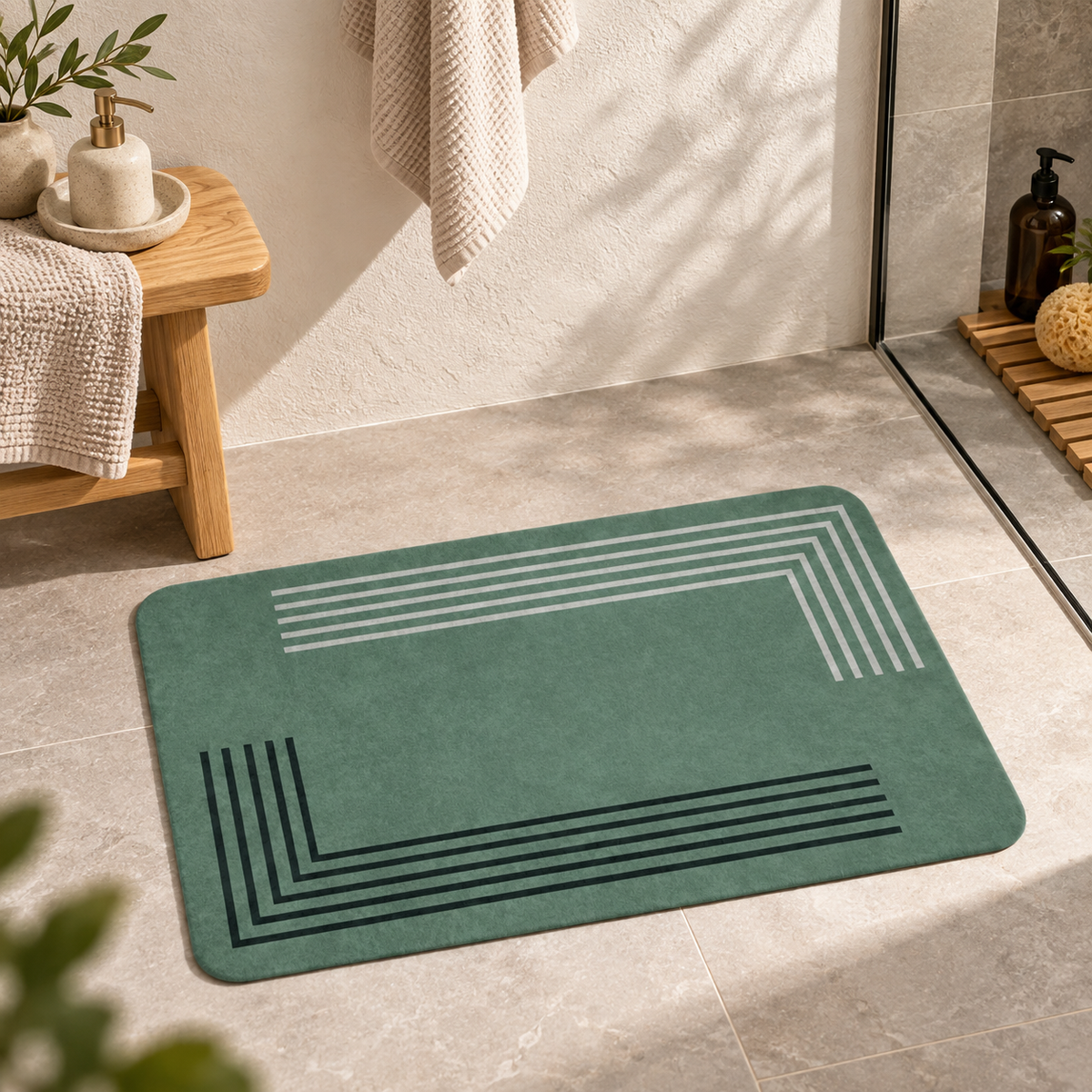 Tapis De Bain 50x80 – Vert Sauge dans une ambiance spa
