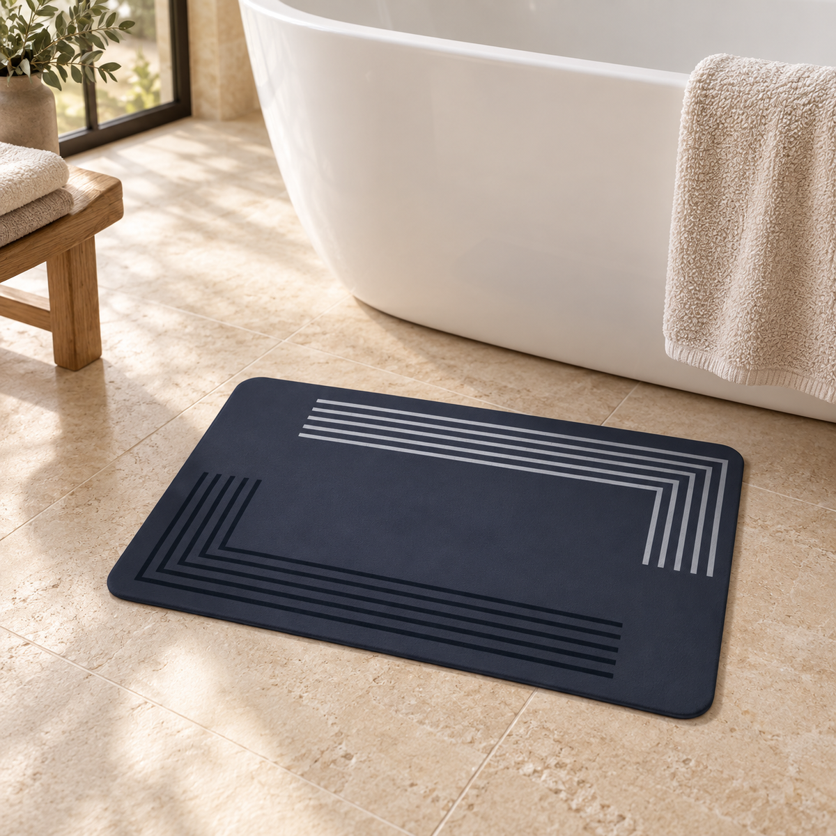 Tapis De Bain 50x80 – Marine Intense près d’une baignoire
