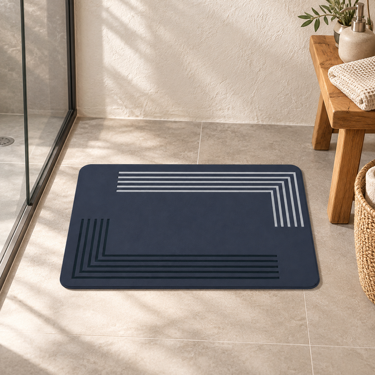Tapis De Bain 50x80 – Marine Intense dans une ambiance spa