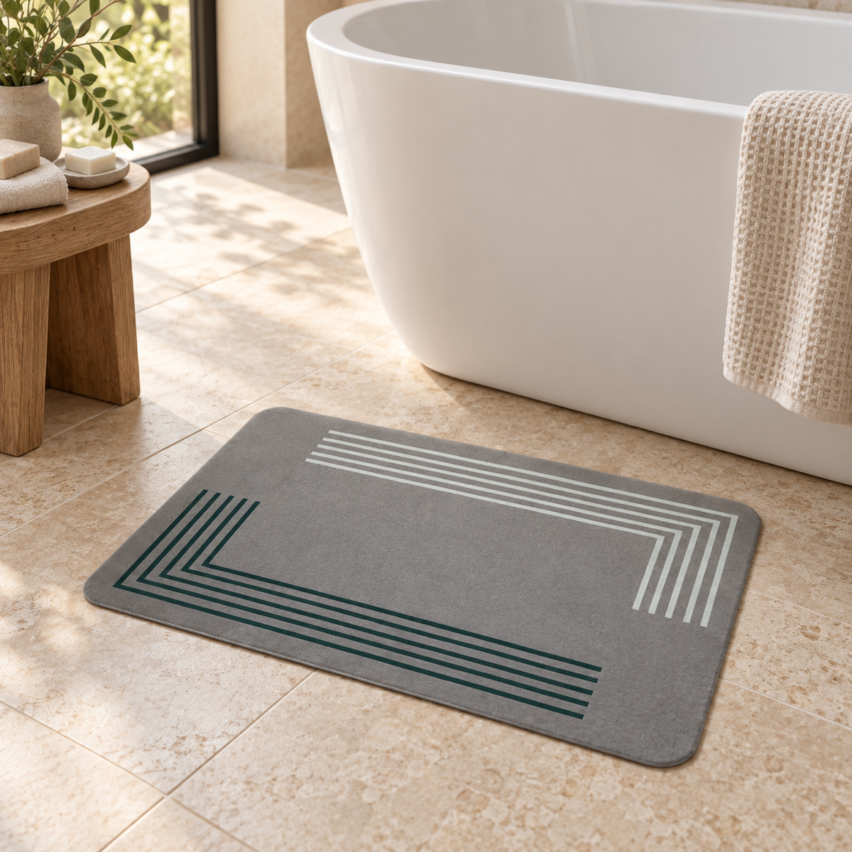 Tapis De Bain 50x80 – Taupe Foncé près d’une baignoire