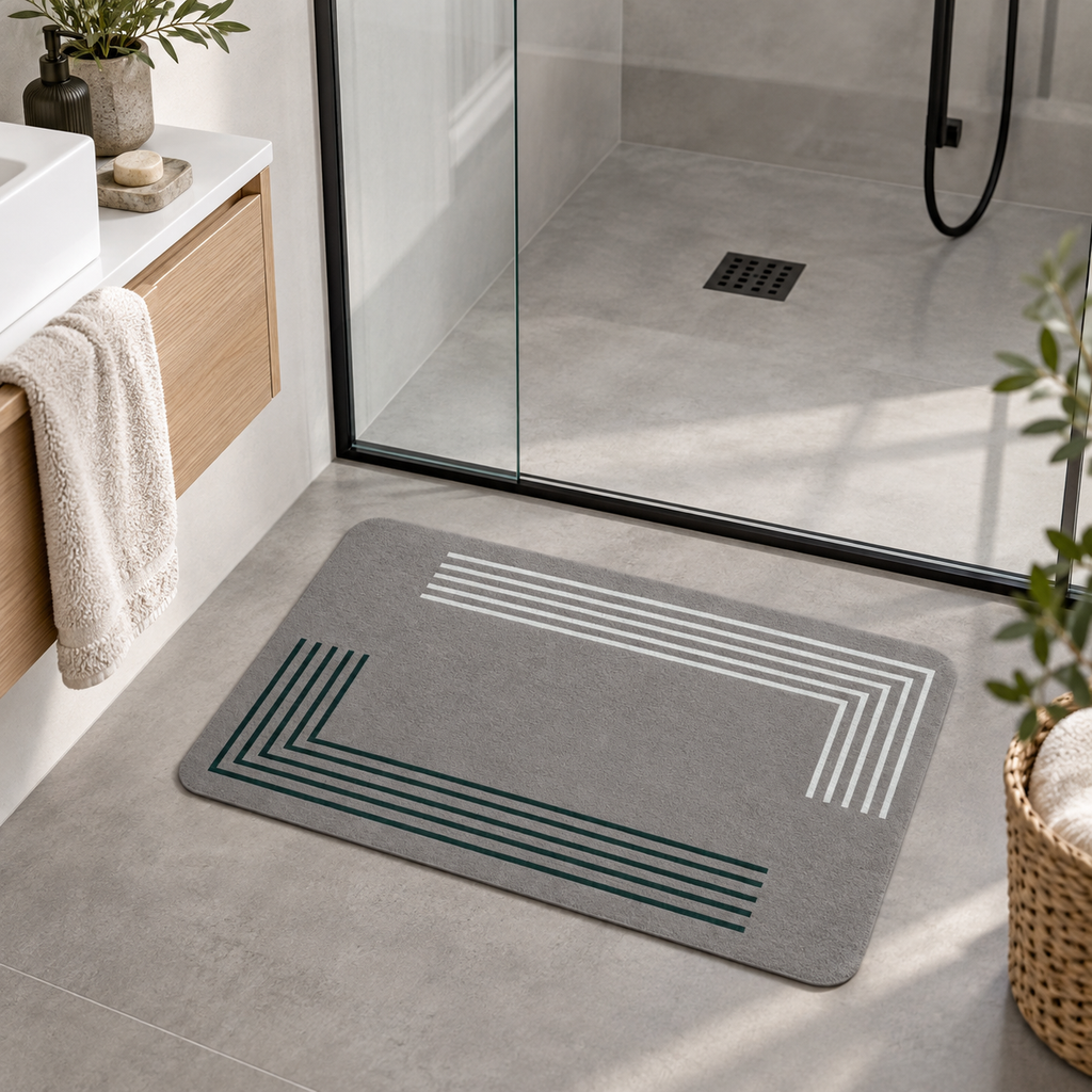 Tapis De Bain 50x80 – Taupe Foncé dans une salle de bain contemporaine
