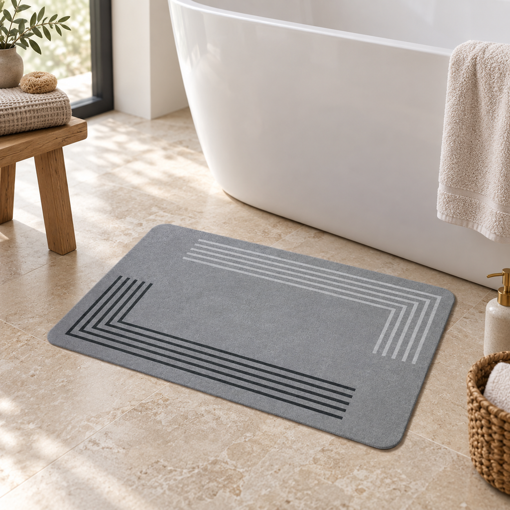Tapis De Bain 50x80 – Gris Perle près d’une baignoire