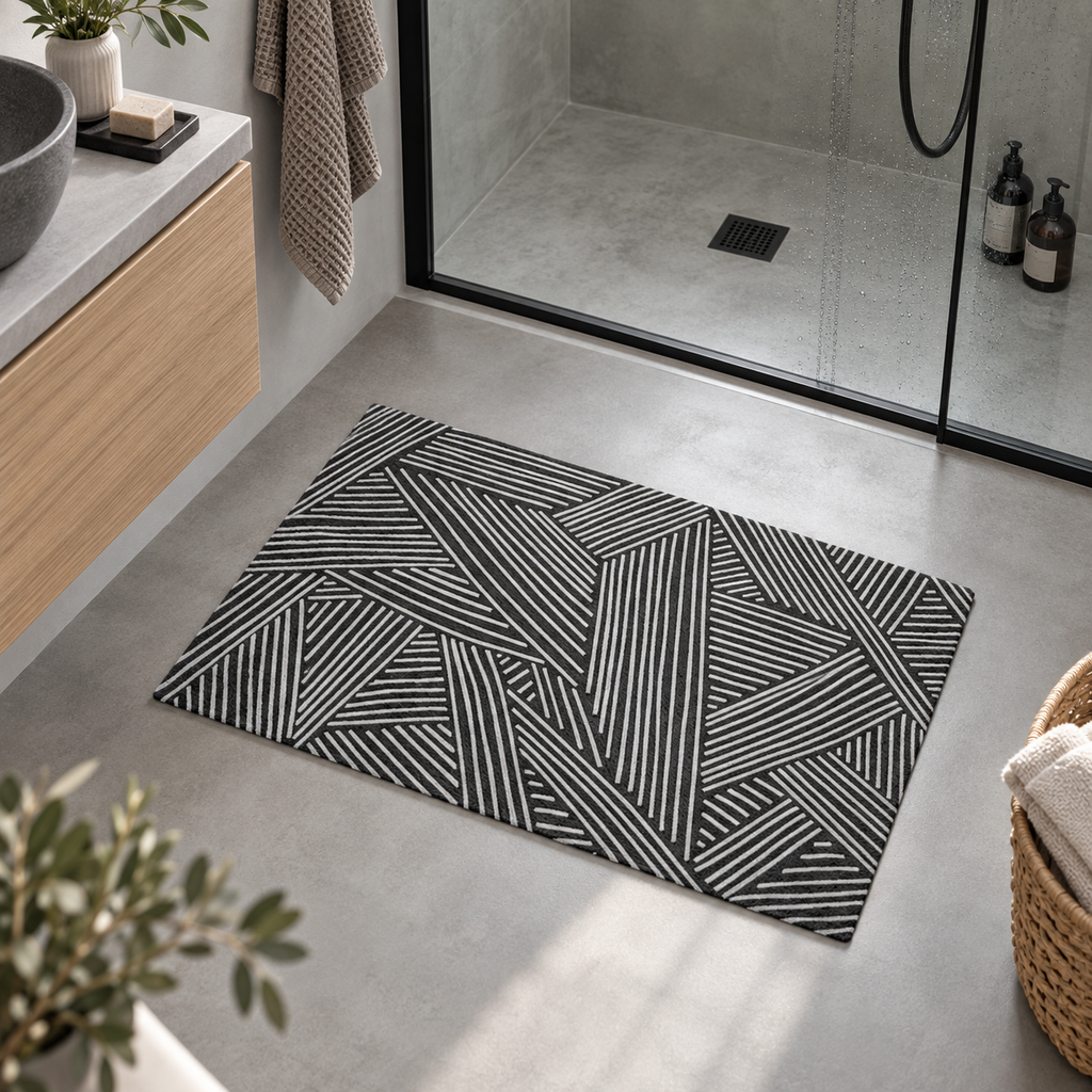 Tapis De Bain 60x90 – Veines Blanches dans une salle de bain contemporaine