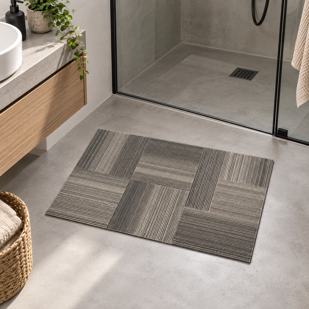 Tapis De Bain 60x90 – Gris Mosaïque dans une salle de bain contemporaine