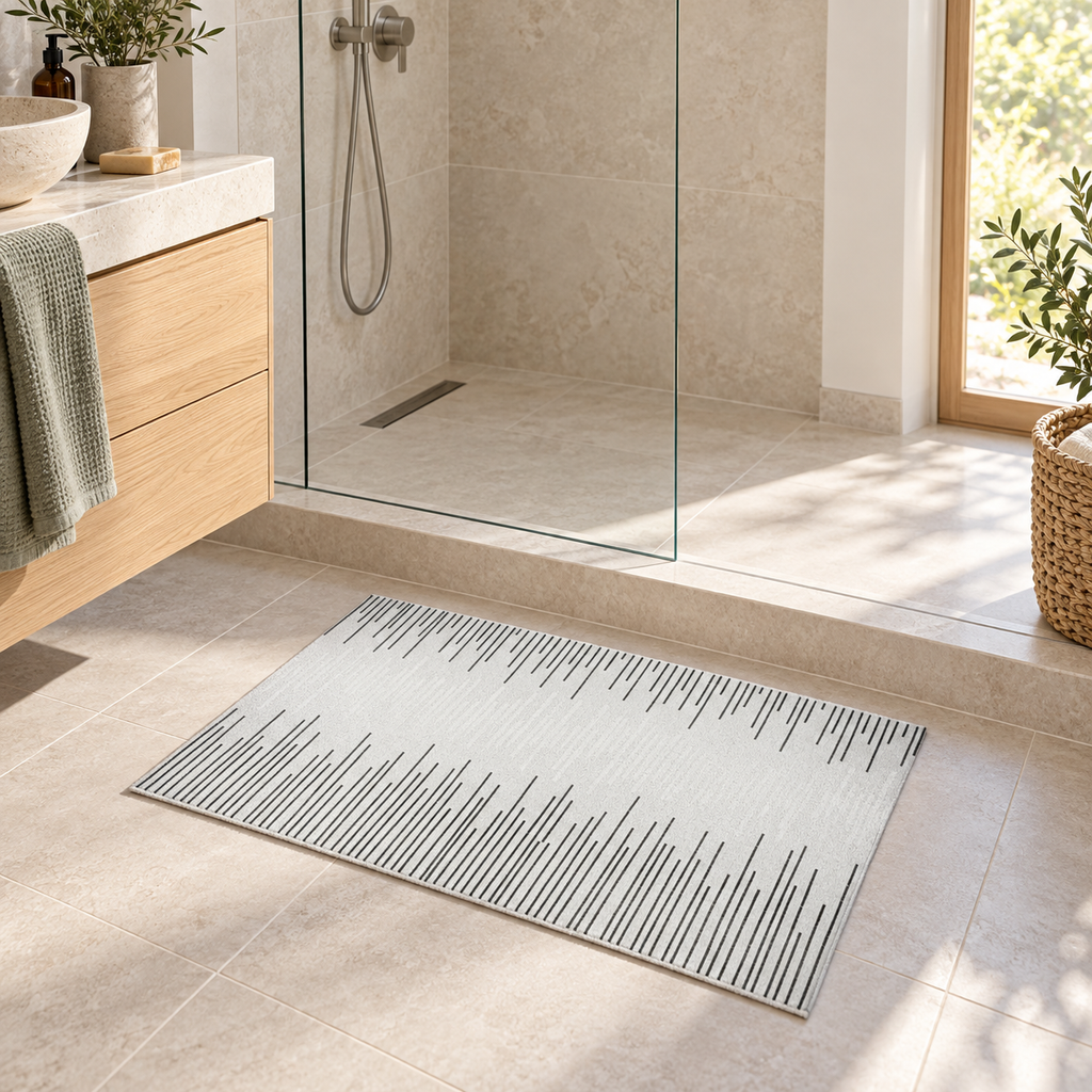 Tapis De Bain 60x90 – Ombre Douce dans une salle de bain lumineuse
