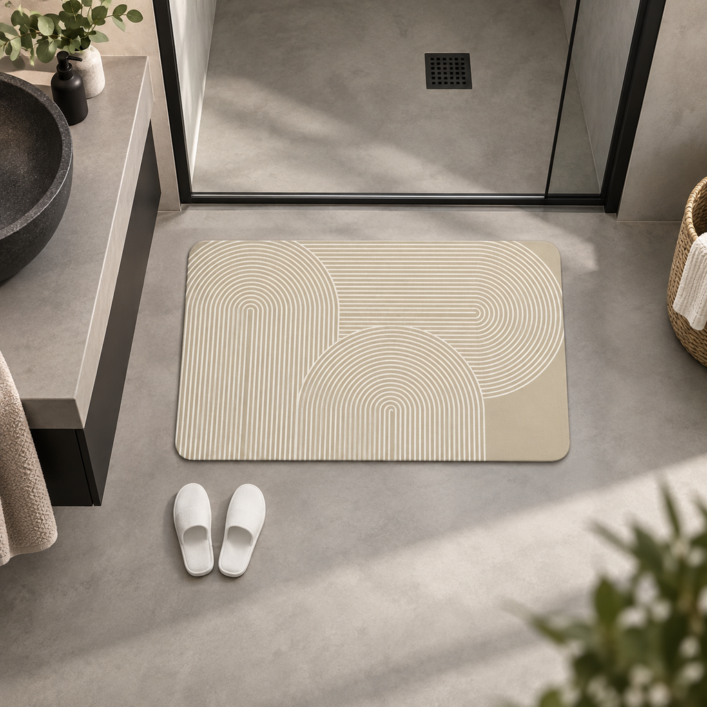 Tapis De Bain Beige – Cercles Beige dans une salle de bain contemporaine