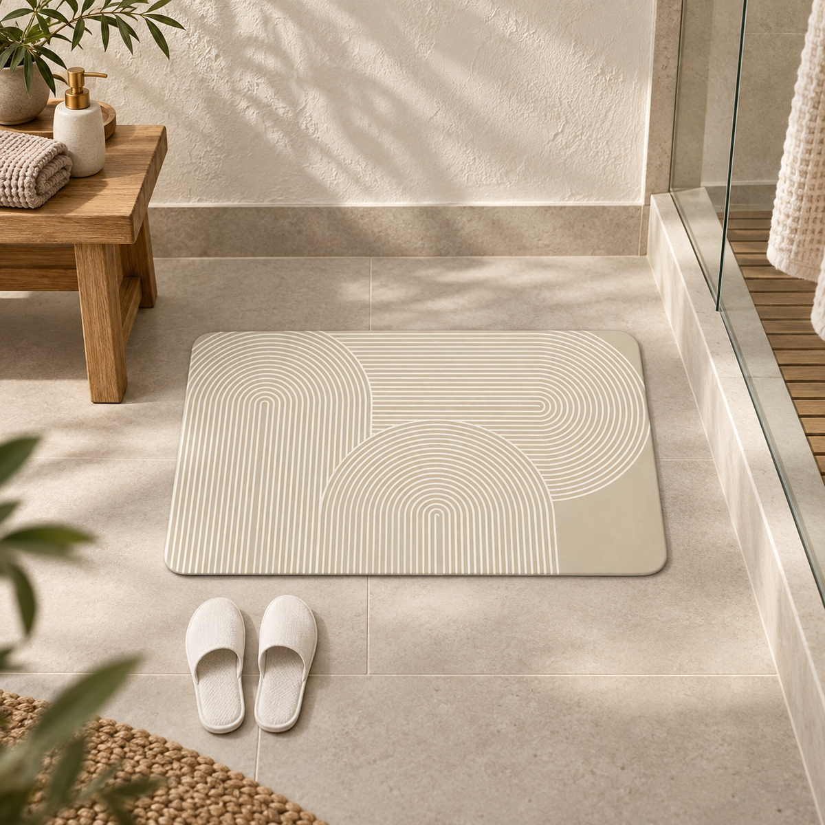 Tapis De Bain Beige – Cercles Beige dans une ambiance spa
