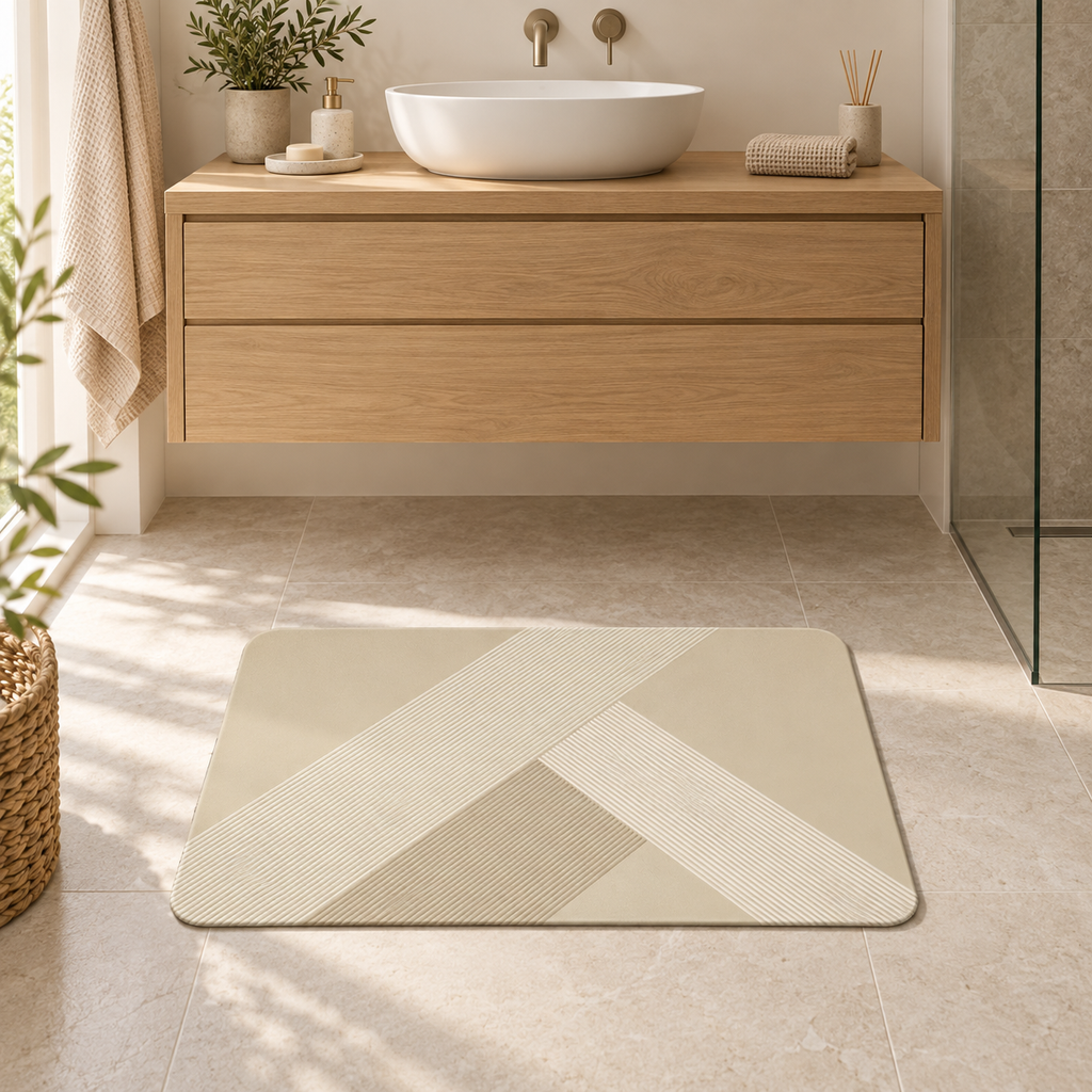Tapis De Bain Beige – Angles Beige dans une salle de bain contemporaine