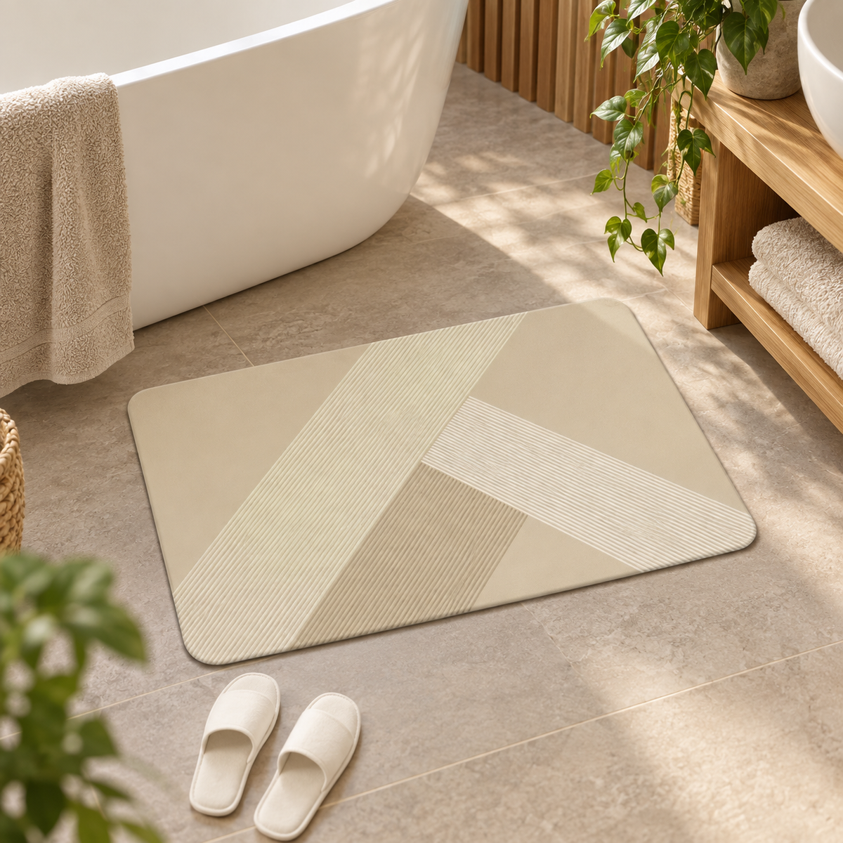 Tapis De Bain Beige – Angles Beige dans une ambiance spa