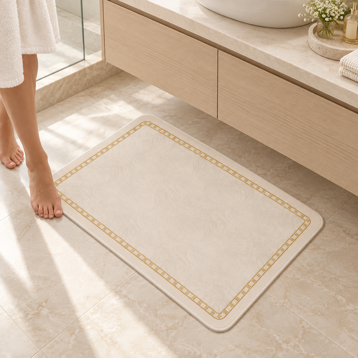 Tapis De Bain Bohème – Bohème Encadré / 40×60cm, Bohème Encadré / 50×80cm, Bohème Encadré / 60×90cm dans une salle de bain…