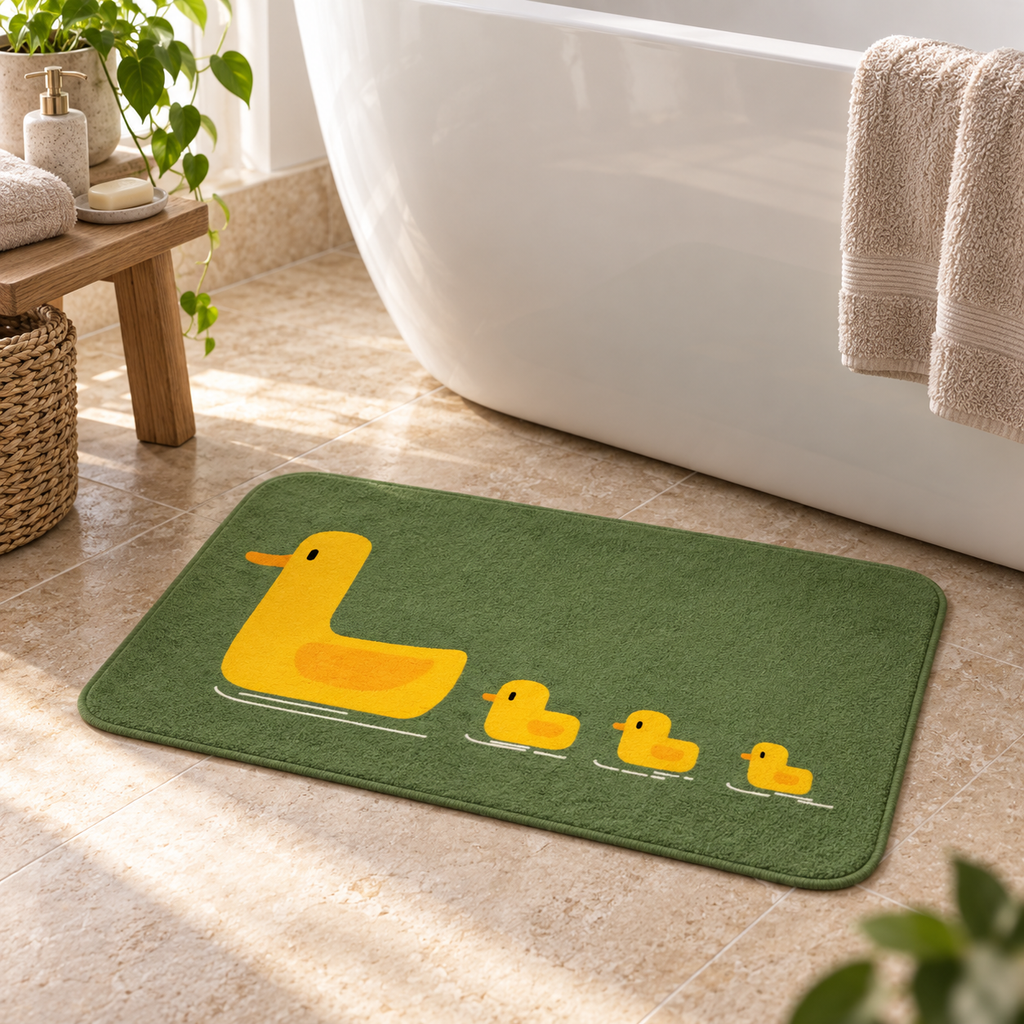 Tapis De Bain Canard – Vert Prairie / 40x60cm, Vert Prairie / 50x80cm près d’une baignoire