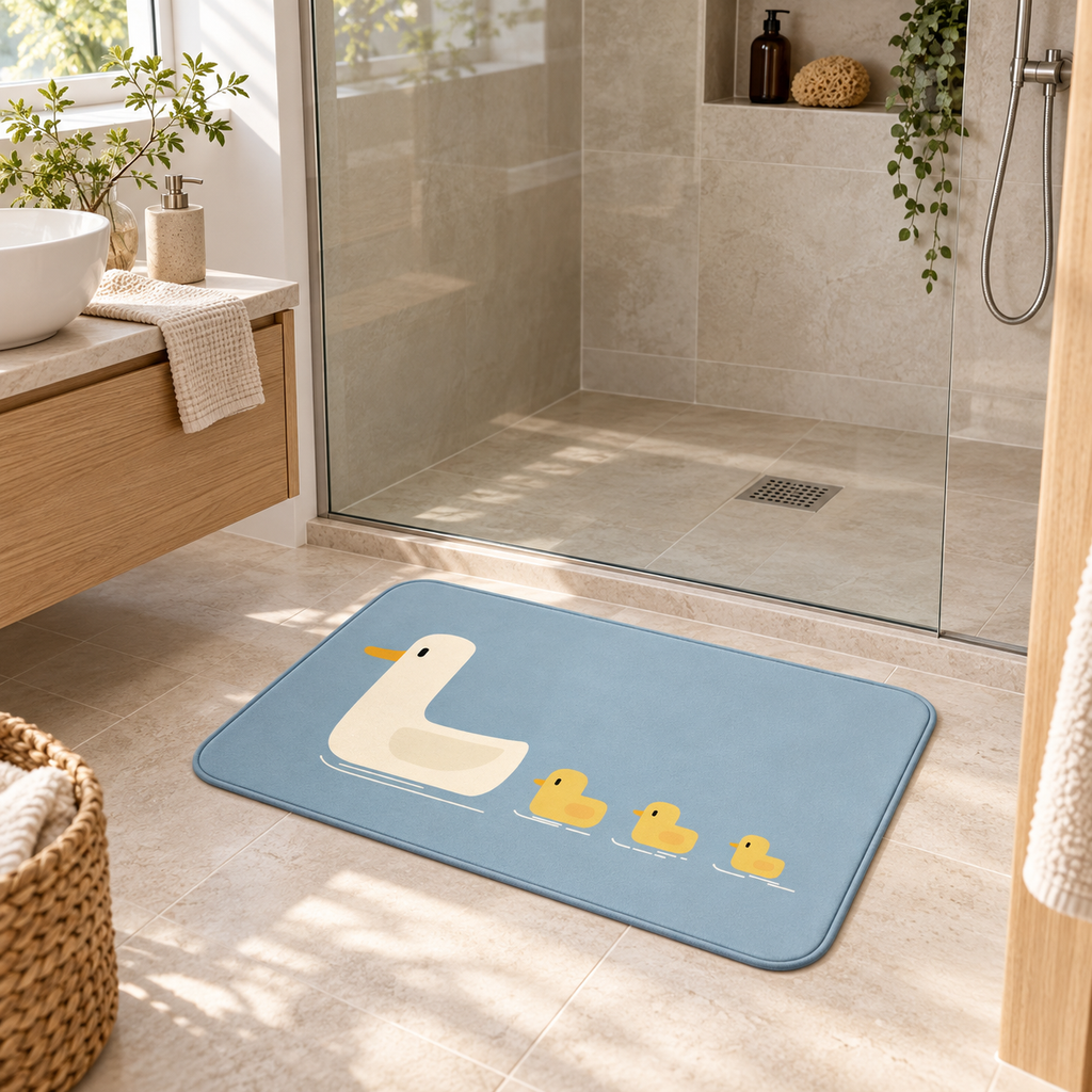 Tapis De Bain Canard – Bleu Glacier / 40x60cm, Bleu Glacier / 50x80cm dans une salle de bain lumineuse