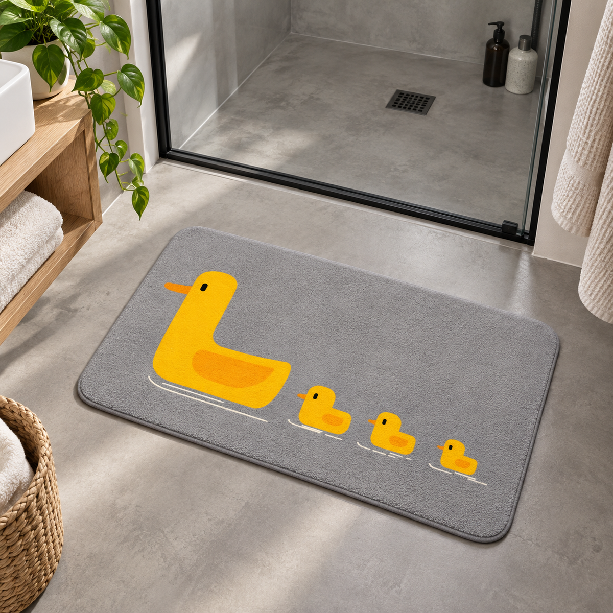 Tapis De Bain Canard – Gris Nuage / 40x60cm, Gris Nuage / 50x80cm dans une salle de bain contemporaine
