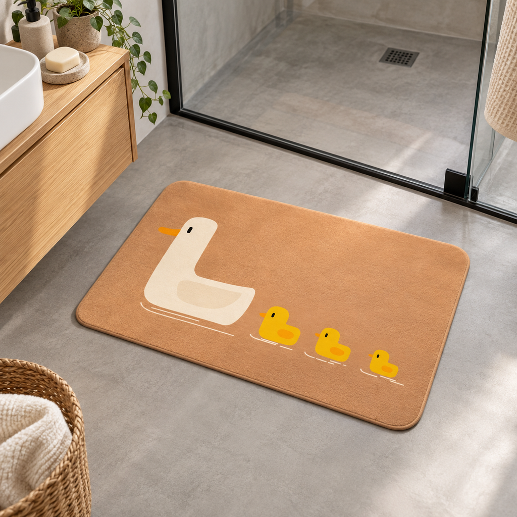 Tapis De Bain Canard – Pêche Doré / 40x60cm, Pêche Doré / 50x80cm dans une salle de bain contemporaine