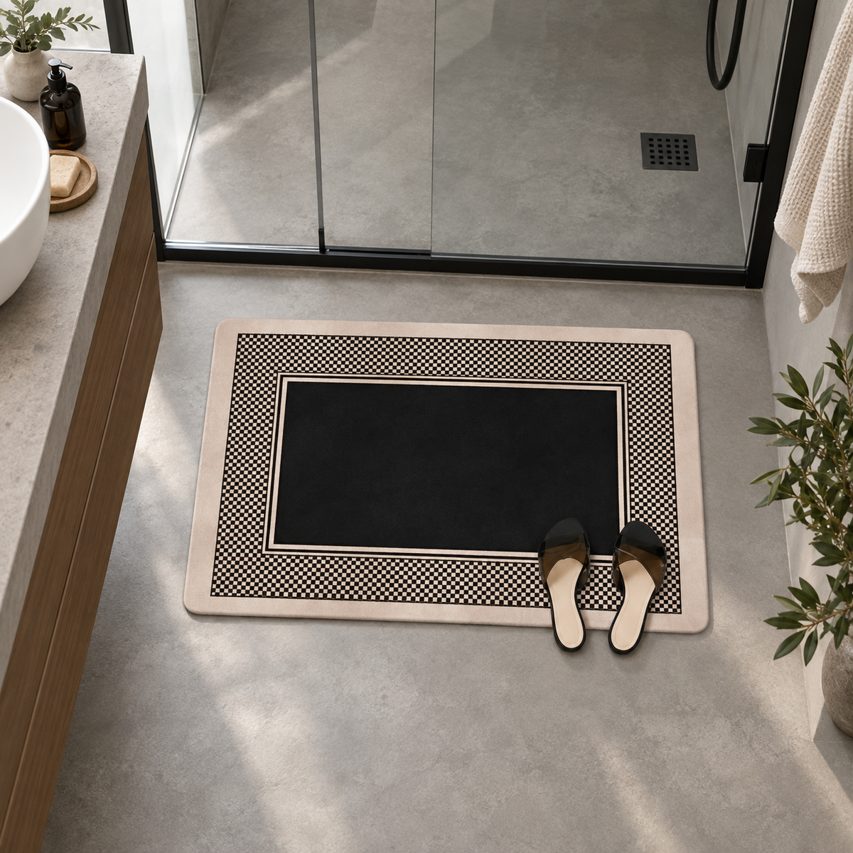 Tapis De Bain Carreaux – Carreaux Profond / 45x75cm, Carreaux Profond / 50x80cm, Carreaux Profond / 60x90cm dans une salle…