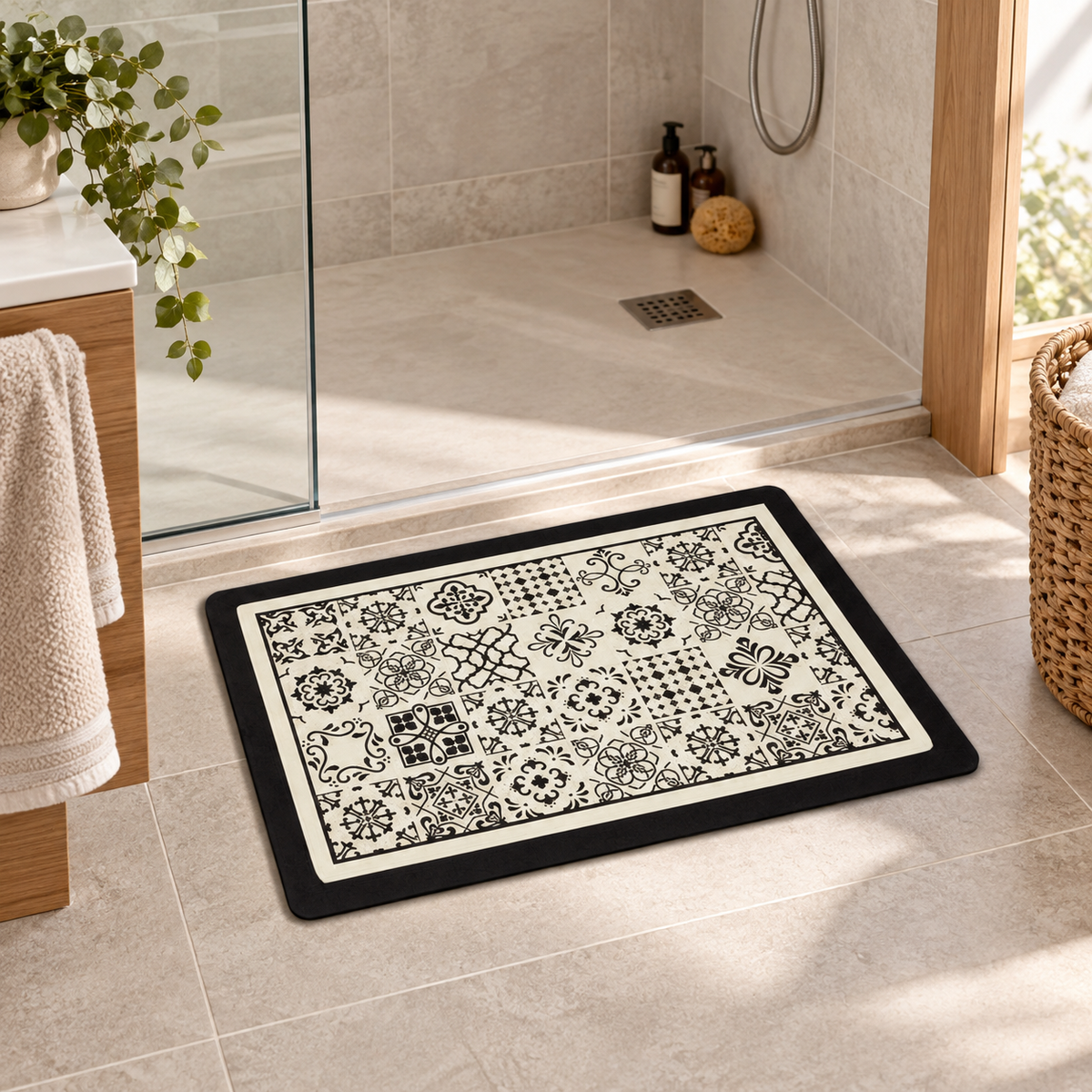 Tapis De Bain Carreaux – Carreaux de Ciment / 45x75cm, Carreaux de Ciment / 50x80cm, Carreaux de Ciment / 60x90cm dans une…