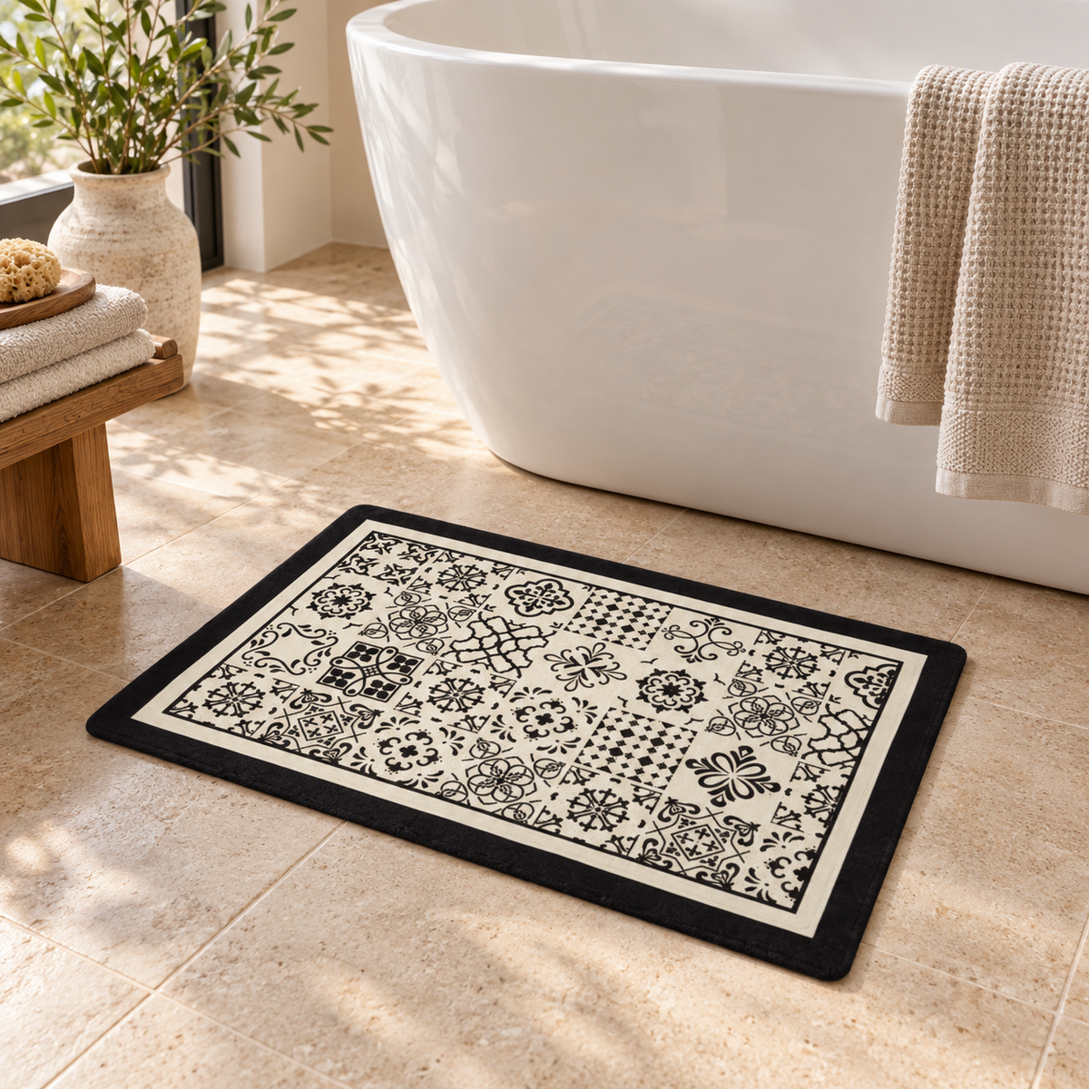 Tapis De Bain Carreaux – Carreaux de Ciment / 45x75cm, Carreaux de Ciment / 50x80cm, Carreaux de Ciment / 60x90cm près d’u…