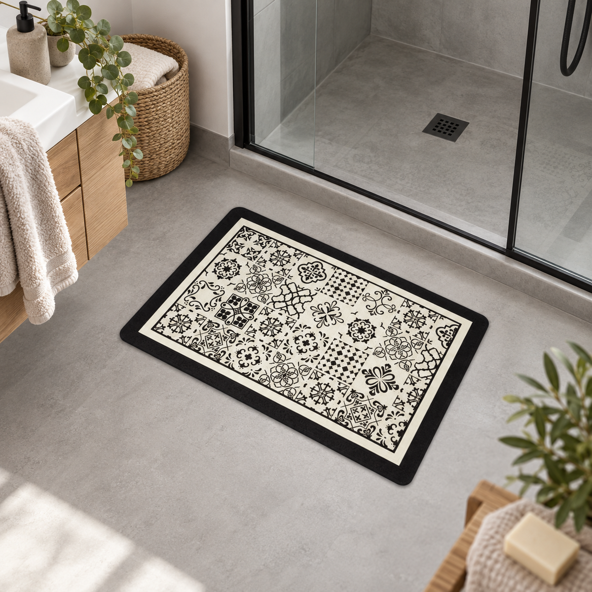 Tapis De Bain Carreaux – Carreaux de Ciment / 45x75cm, Carreaux de Ciment / 50x80cm, Carreaux de Ciment / 60x90cm dans une…