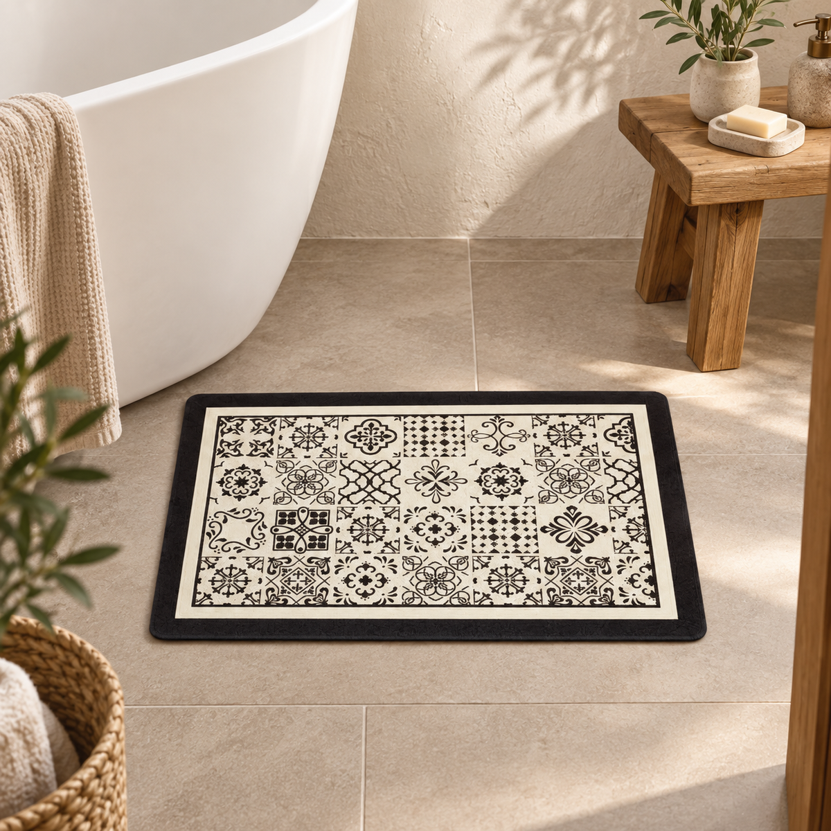 Tapis De Bain Carreaux – Carreaux de Ciment / 45x75cm, Carreaux de Ciment / 50x80cm, Carreaux de Ciment / 60x90cm dans une…