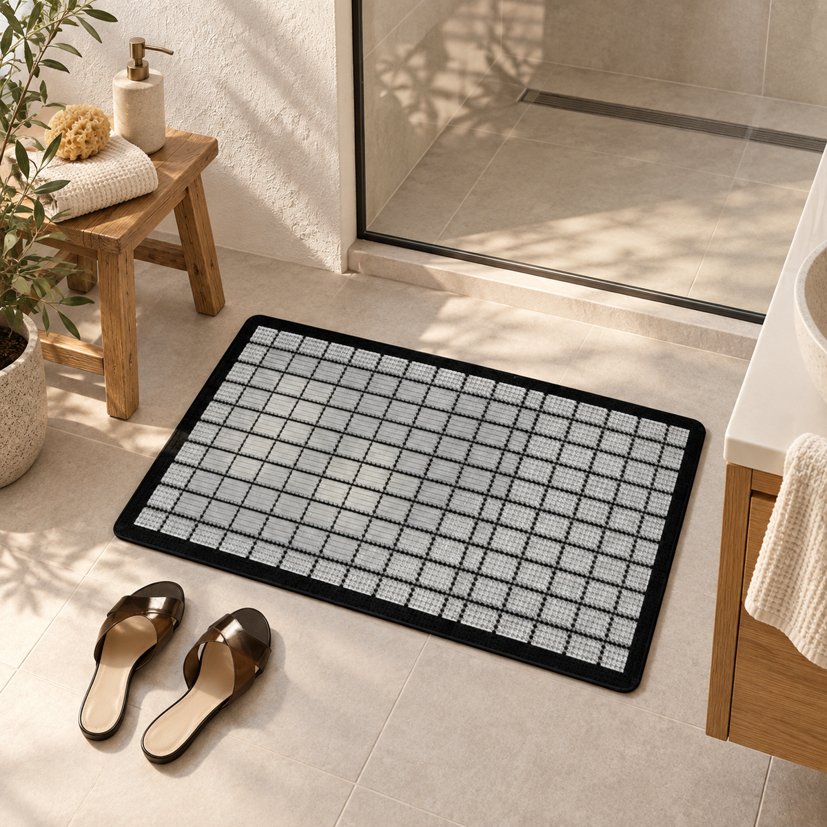 Tapis De Bain Carreaux – Damier Mirage / 45x75cm, Damier Mirage / 50x80cm, Damier Mirage / 60x90cm dans une ambiance spa